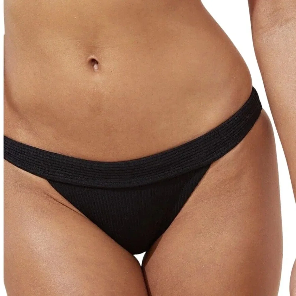 Andie Swim Banded Ribbed Cheeky Bikini Bottom Black Medium M NWT - Picture 1 of 9